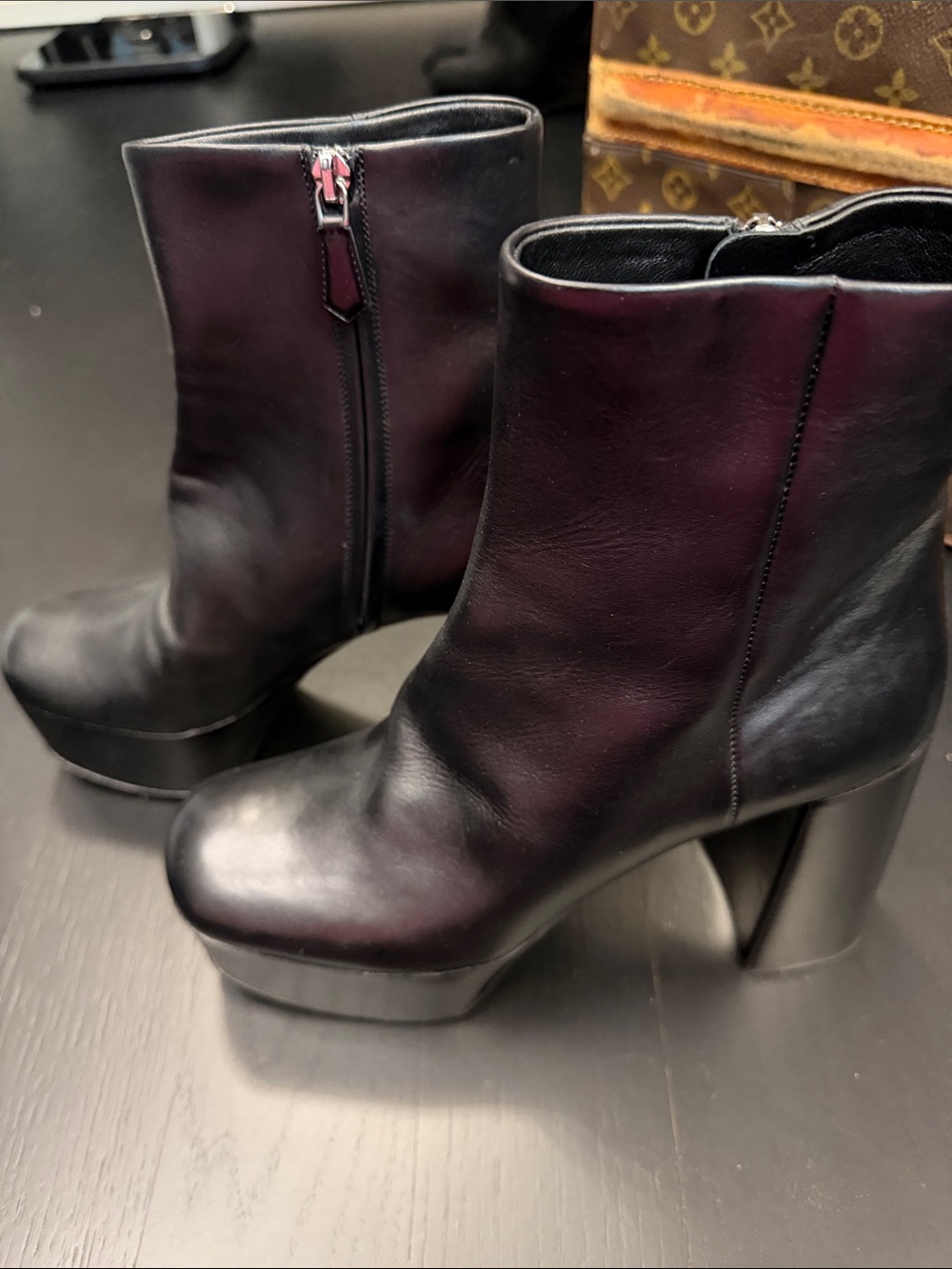 Prada Black Leather Platform Ankle Boots